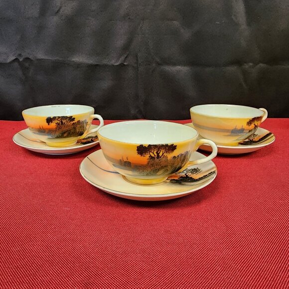 Set of 3 Vintage Noritake Hand Painted Demitasse Porcelain Teacups and Saucers - Picture 1 of 16